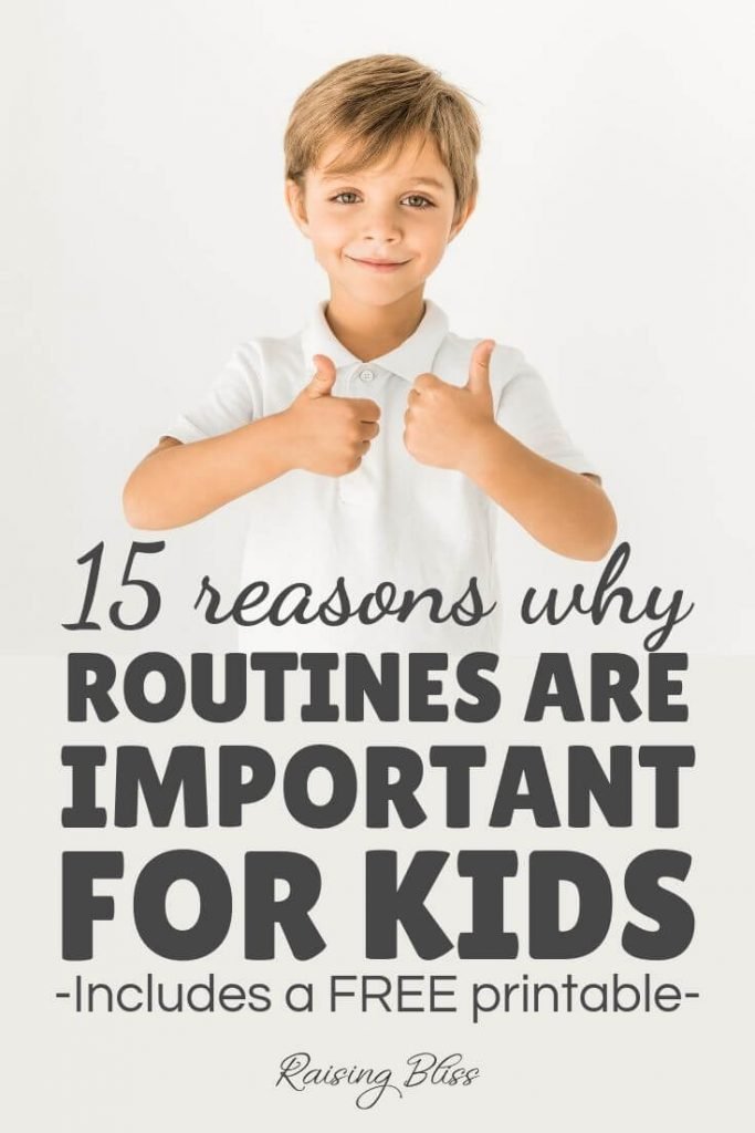 Little boy in a white shirt showing two thumbs up 15 reasons why routines are important for kids by raising bliss