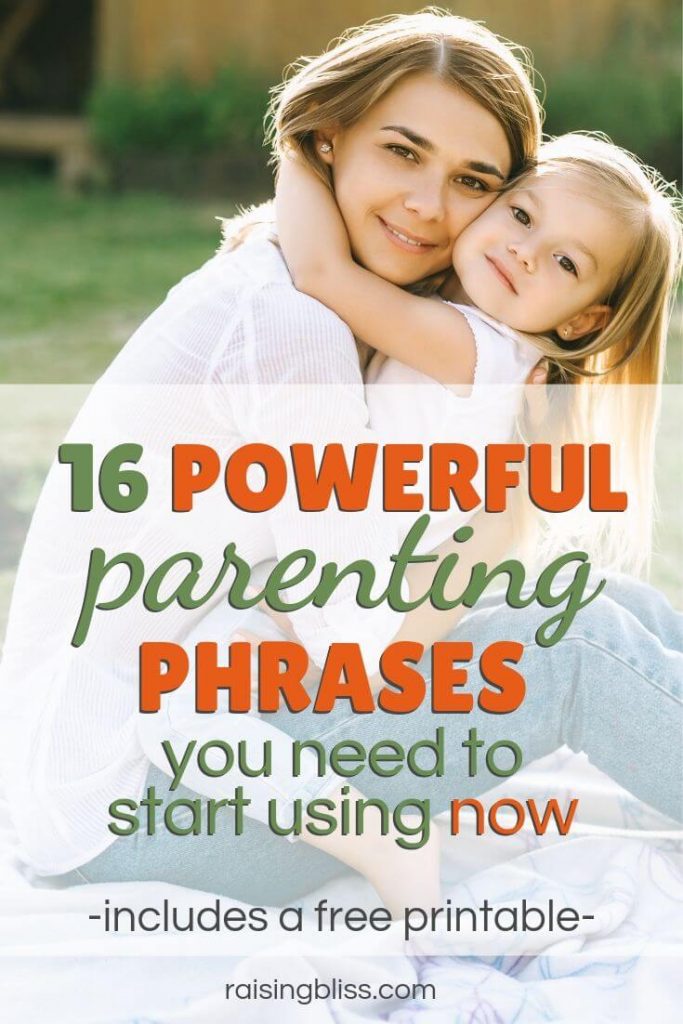 Little girl hugging happy mom 16 Powerful Parenting Phrases You Need to Start Using Now includes a free printable by raising bliss 3