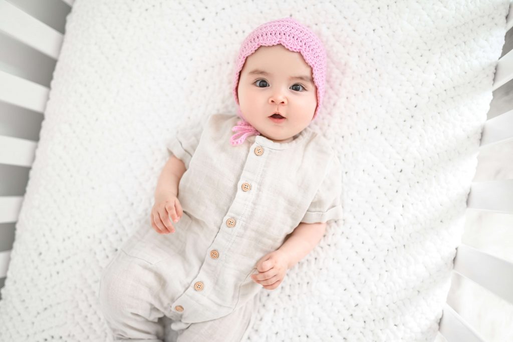 Handmade crochet pink baby bonnet