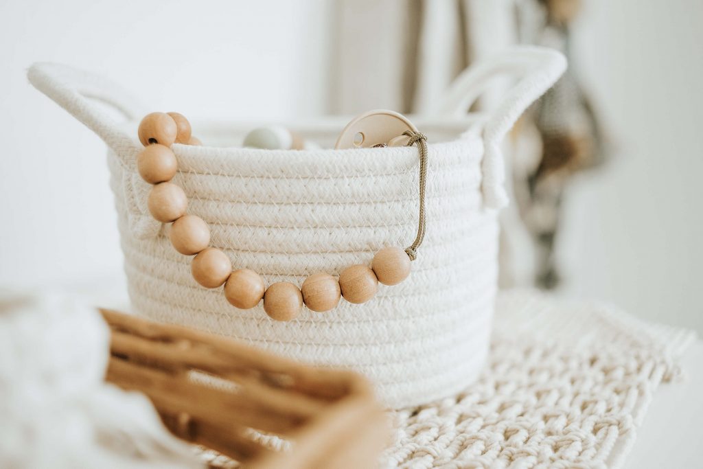 Handmade wooden beaded pacifier clip