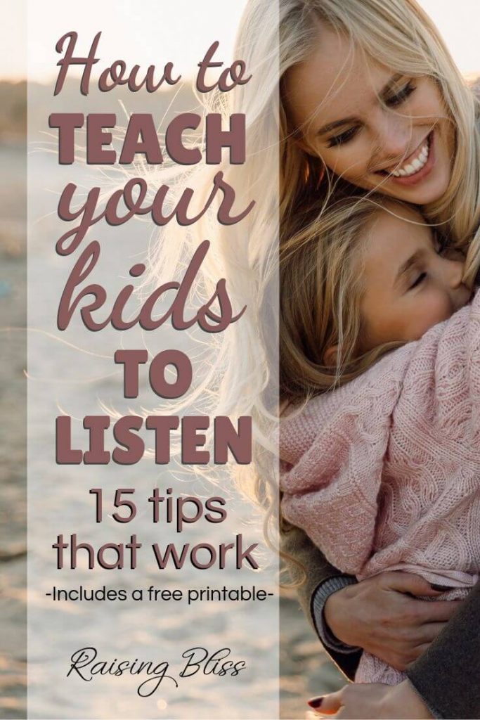 little girl hugging happy mom How to teach your kids to listen 15 tips that work with free printable by raising bliss