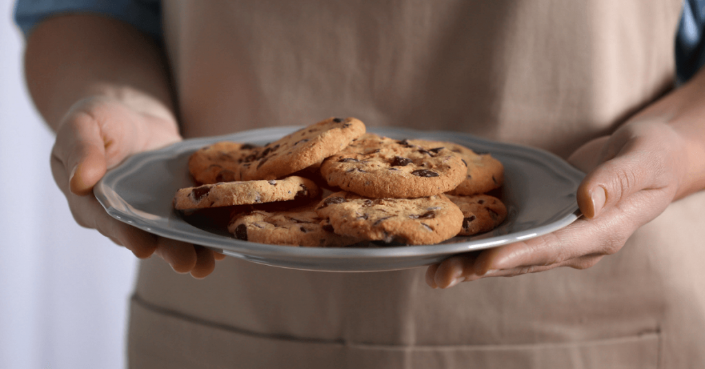 Plate of warm chocolate chip cookies