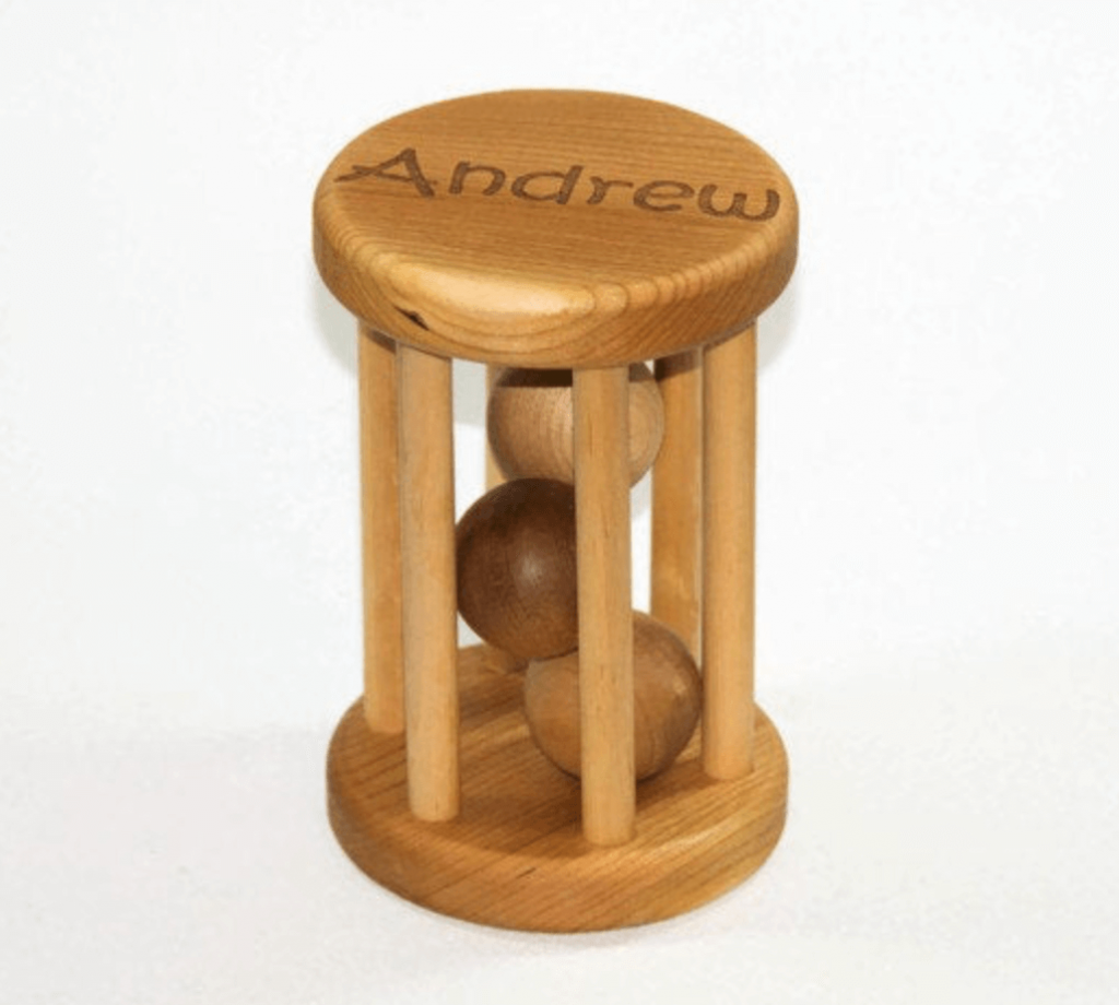 personalized wooden baby rattle